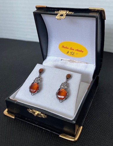 Orecchini vintage a goccia ambra del Mar Baltico con incastonatura in argento sterling in scatola - Foto 2 di 4