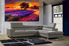 landscape art - sunset painting - canvas print - tree in field - (A0 Size)
