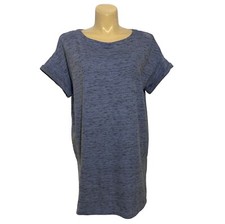 Pure Jill Dress XL Blue Black Space Dye Short Cuff Sl Cotton Tunic Shift Casual