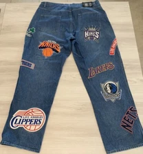 Vintage RARE Unk Denim Jeans NBA 15 Team Logo Patches Men Size 40 Y2K Hip Hop