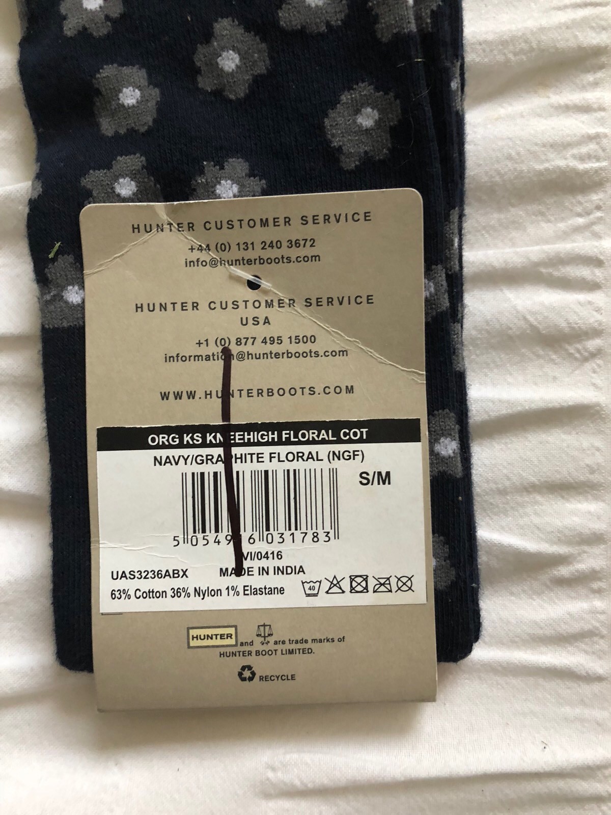 NWT 40 Hunter Flower Cuff Original Tall Welly Socks in Navy Graphite