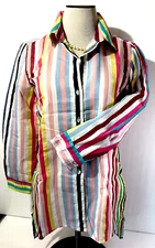 Lena LG Gabrielle Woman S Blouse Long sleeve Collared  Multiple color stripes