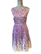 Talbots Dress Size 4 Purple White A-Line Fit & Flare Lined Pleated Sleeveless
