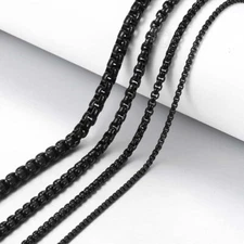 2/3/4/5mm Men Stainless Steel Black Box Chain Necklace 18-24 inch