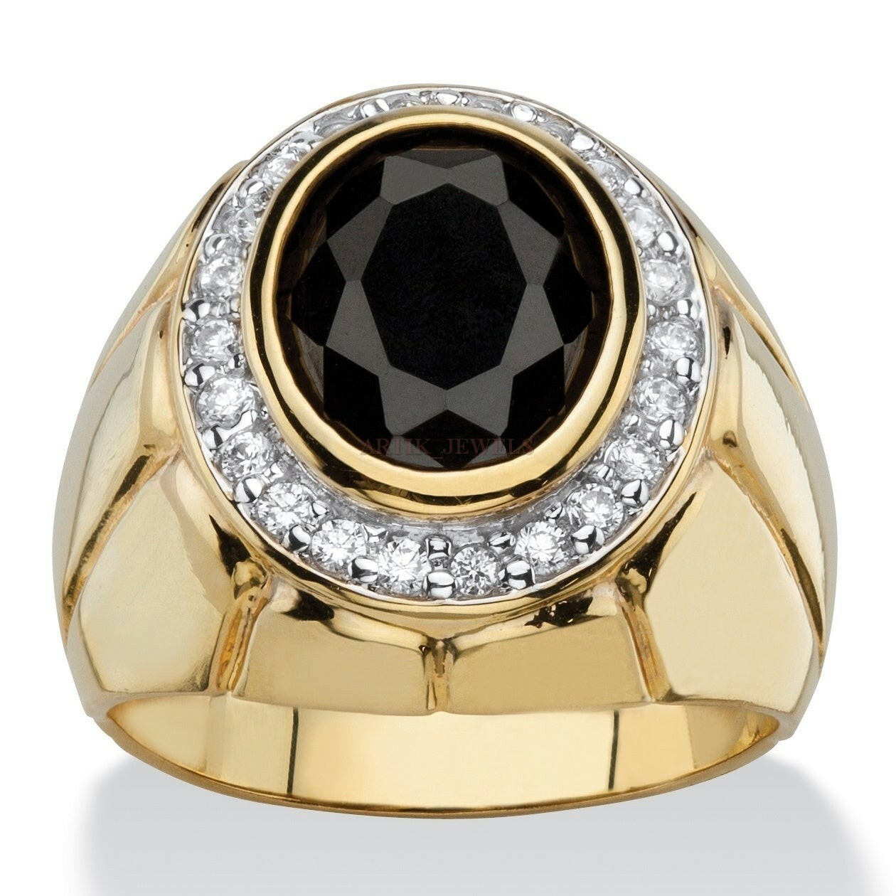 Natural Ónice Negro Piedra Con 14K Anillo Plata Chapado en Oro para Hombre #1247