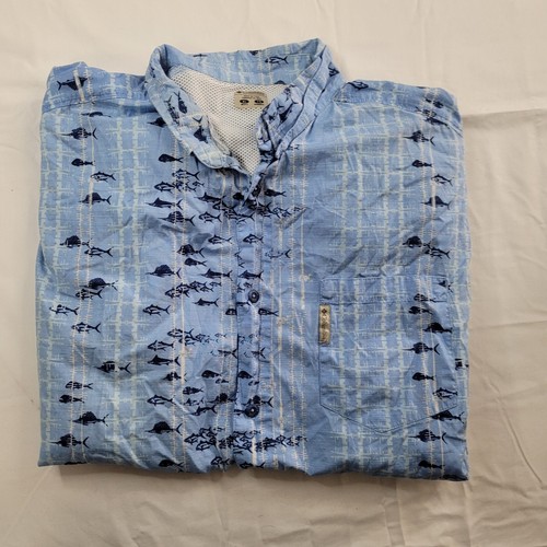 Columbia Men PFG Shirt XL Blue Button Up Fishing Short Sleeve Marlin Tuna Fish  - Bild 12 von 12