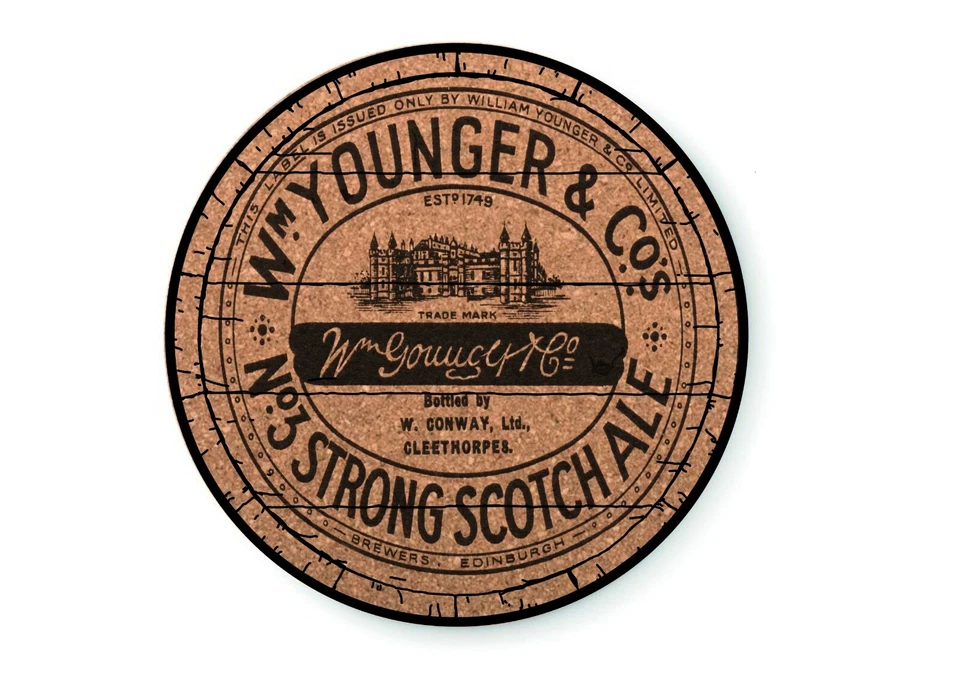 Set of 4 McEwan and Youngers old label engraved cork coasters for pubs and bars - Image 2 of 4