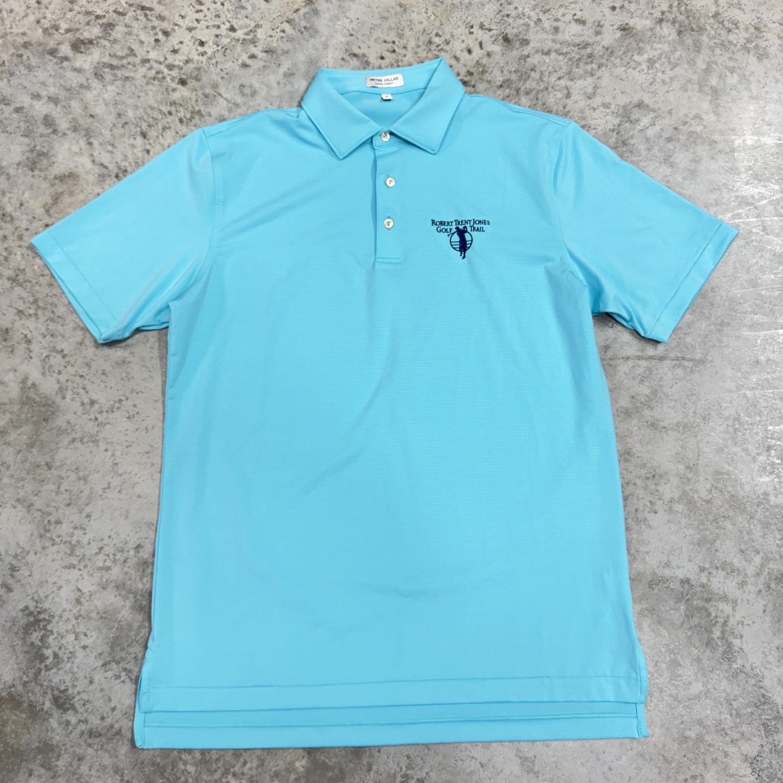 Peter Millar Polo Shirt Mens Medium Blue Robert Trent Jones RTJ Golf Trail