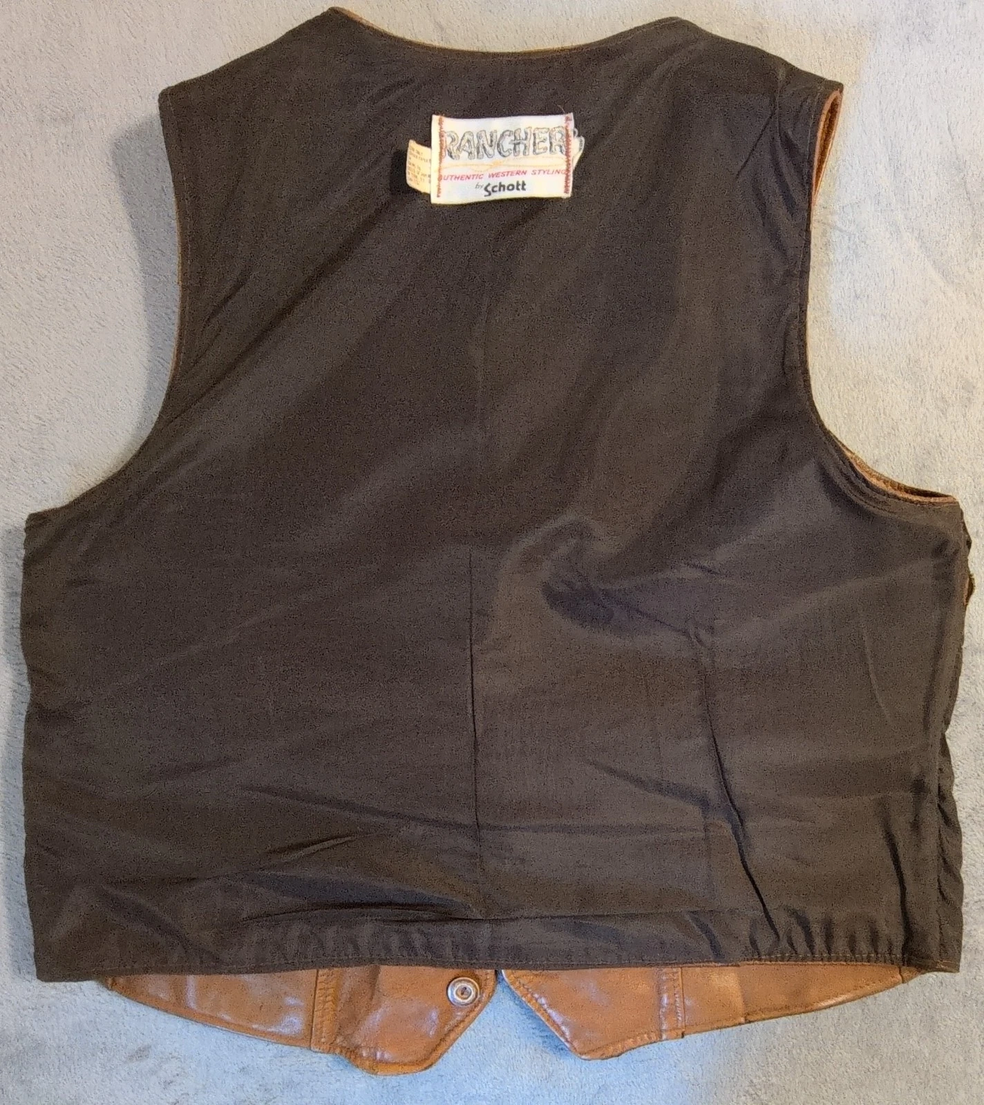 Vtg Rancher Leather Yoke Vest Schott XL USA Distressed Cowboy Cut MC Motorcycle - product detail image 5