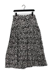 RIXO Women's Maxi Skirt L White Geometric Silk with Polyester Long Maxi