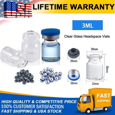 100PCS 3ml Glass Vials Clear Headspace Vials Lab Vial 20mm Crimp top Sample Vial