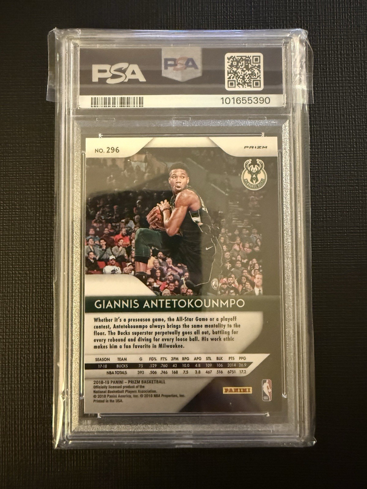 2018 PANINI PRIZM FAST BREAK PRIZM #296 GIANNIS ANTETOKOUNMPO PSA 10 view 2
