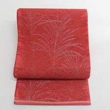 Japanese Kimono Fukuro Obi Summer Silk Plant pattern Orange 173.2inch Women's