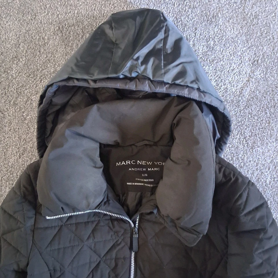 Abrigo Chaqueta acolchada negra Marc New York Andrew Marc talla XL con capucha Foto 3 de 4