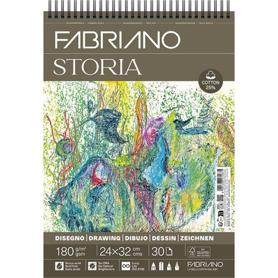 History Block 24x32, 30 Sheets, 180g, 25% Cotton, Spiral Bound, Fine Grain.