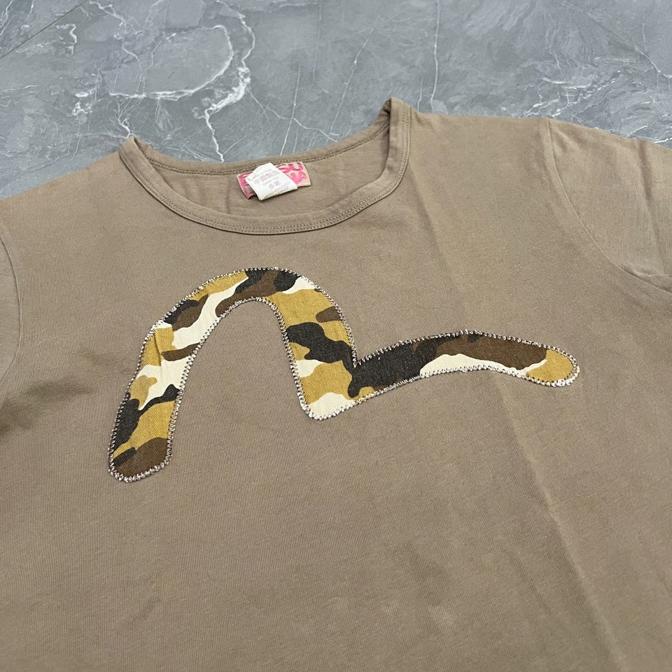 Camiseta para mujer EVISU DONNA camuflada con logotipo de gaviota beige talla 34/36 XS-S Foto 2 de 4