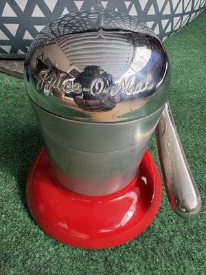 RIVAL JUICE-O-MAT Tilt Top Hand Crank Metal Juicer Red NJ-848 COMPLETE Vintage