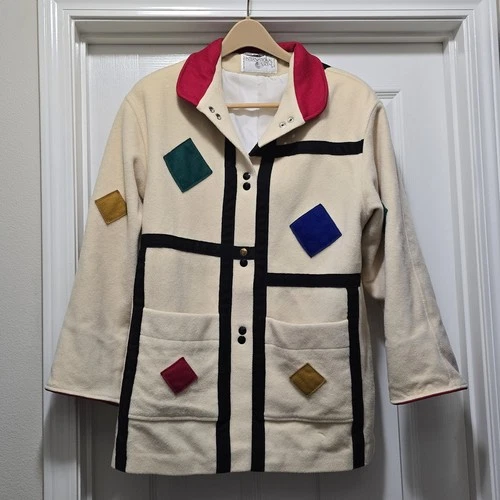 VTG International Scene Colorblock Geometric Mondrian Print Coat Women's 7/8 M