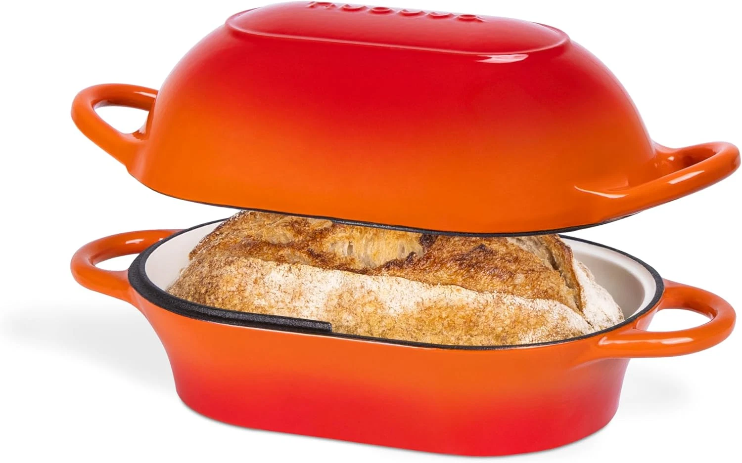 Cast Iron Dutch Oven Bread Loaf Pot 24x16cm Nonstick Orange