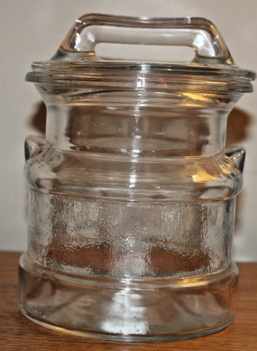 Vintage LE Smith Milk Can Shaped Glass Cookie Jar Canister w/ Lid 8"