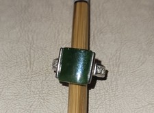 Silver featuring a square, flat Cabochon of Green Jade Stone, Size 5.0 Ring