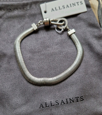 AllSaints flaches silberfarbenes Schlangenkettenarmband BRANDNEU