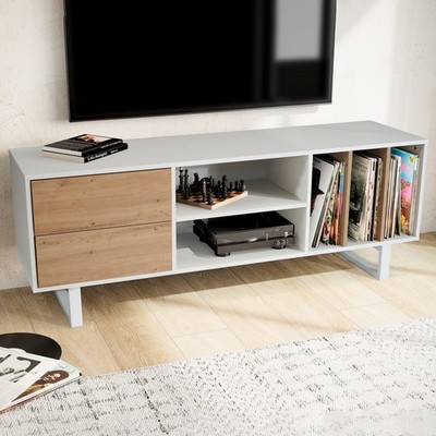 Lowboard FineBuy Fernsehkommode Weiß 150 cm TV Schrank Regal Fernsehschrank