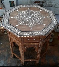 Large Indian Inlaid Handmade Hoshiarpur folding Side Table Fine Inlay 24   