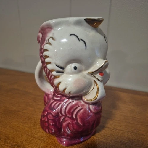 Vintage Shawnee Pottery Red Gold Trim Chicken Bird Pitcher American