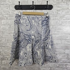 Talbots Petites Paisley Print Flared Stretch Cotton Skirt Blue White Size 8p