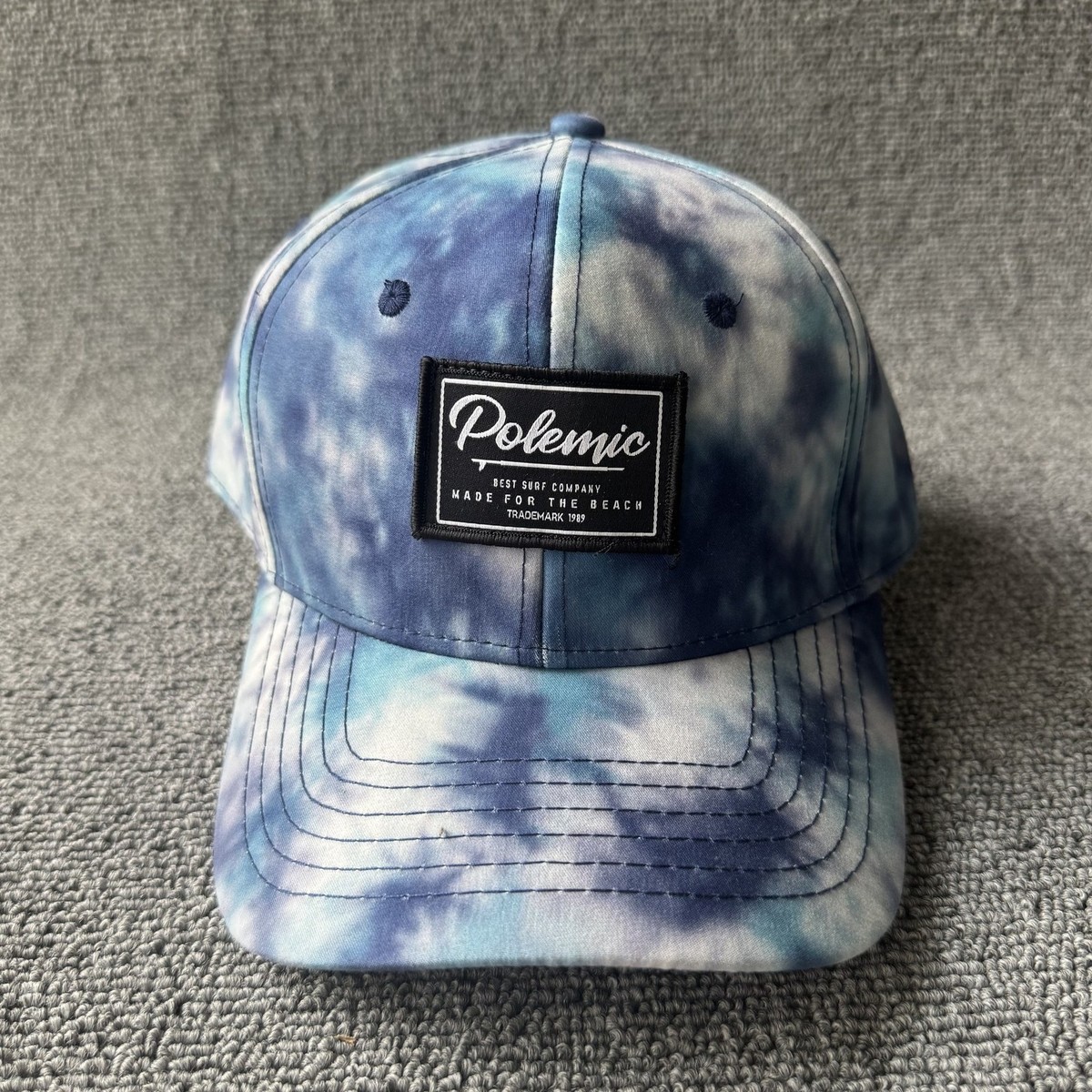 Polemic Tie Dye Baseball Cap Snapback Blue White Curved Brim Hat
