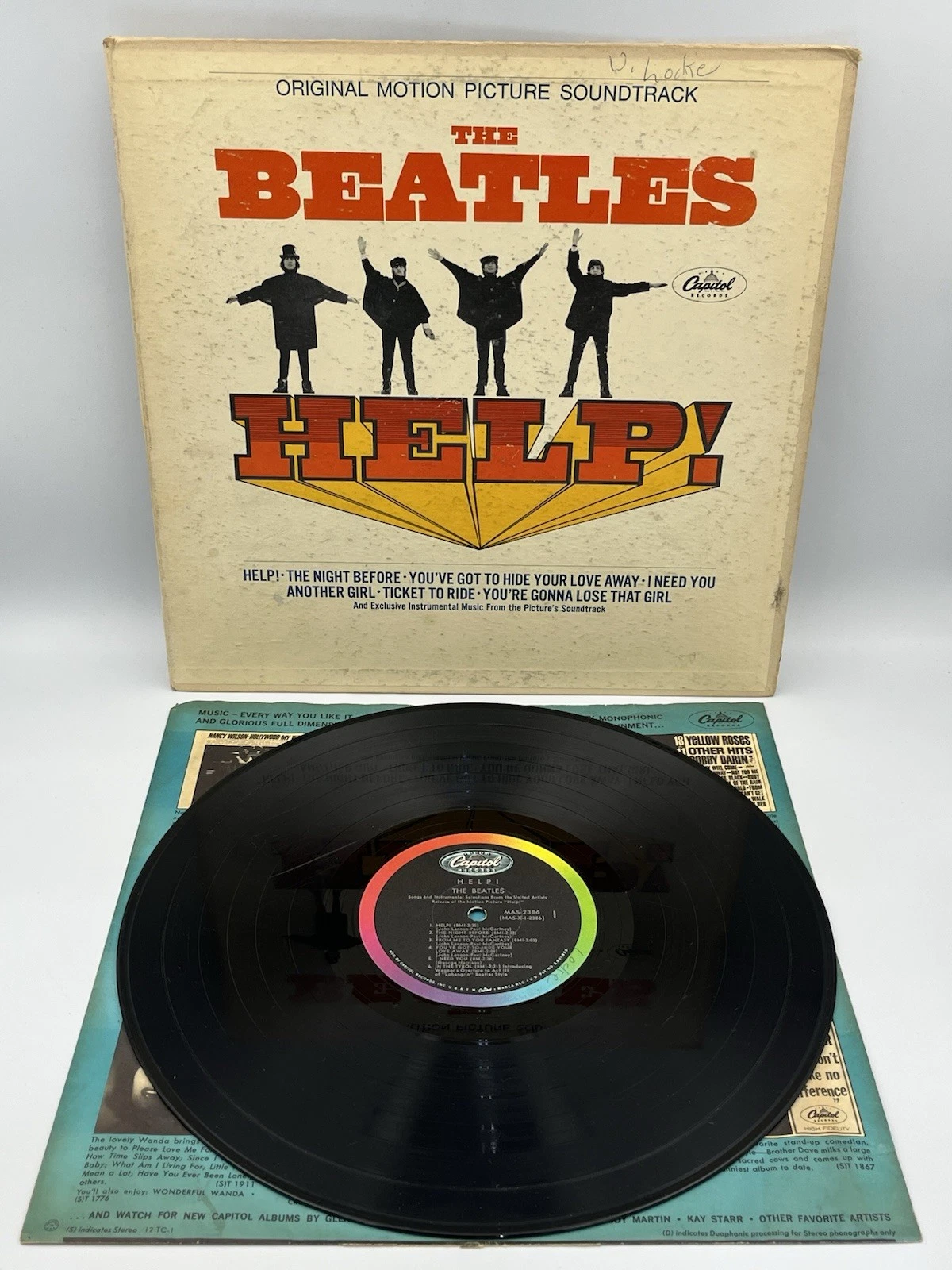 Beatles Help! 1965 Capitol MAS-2386 Mono LP Vinyl Record Soundtrack Worn