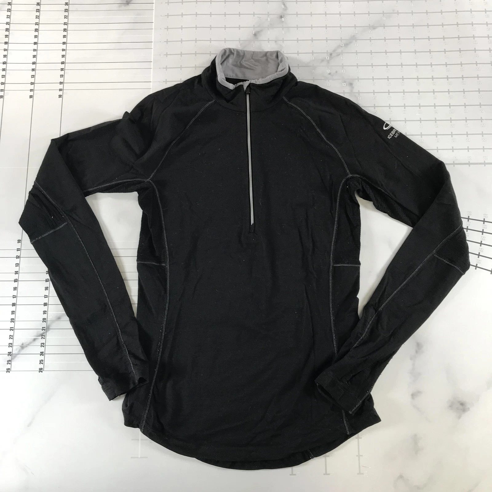 Icebreaker Pullover Womens Small Black Merino Bodyfit Zone 1/4 Zip Base Layer