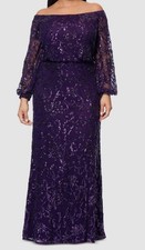 Xscape Women's Purple Sequin Off-The-Shoulder Side-Slit Gown Dress Plus Size 22W
