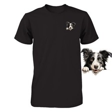 Maglietta divertente Border Collie cane sbirciare tasca simpatica cucciolo cane amante maglietta regalo