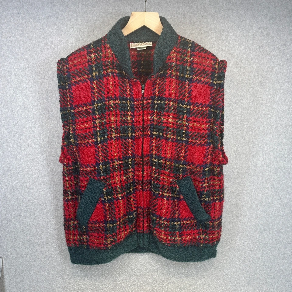 De Colección Boyne Valley Weavers Chaqueta Chaleco Mujer Pequeño Rojo A Cuadros Mangas Removibles Cremallera Foto 3 de 4