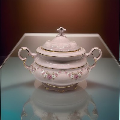 LEANDER 1946 Pink Porcelain 14K Gold Trim Tea Cups Milk Candlestick Sugar Set