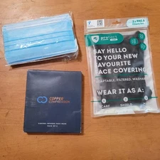 Trtl Protect Face Mask  Black NEW Copper Compression Infused 2pk + Blue Surgical