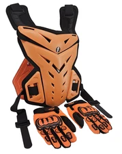 Ridbiker Motocross Mountainbike Chest Protector Body Armor Orange w Gloves Combo