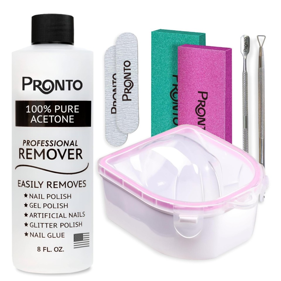 Nail Polish Remover Kit - 8 Oz Pure Acetone, Nail File, Soak Off Bowl ...