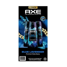 NEW Axe Blue Lavender 3 Pack 72-Hour Aluminum-Free Premium Body Spray 4 Oz/Each