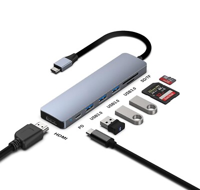7-in-1 USB C Hub with 4K HDMI Adapter, SD/TF Card Reader, 3x USB 3.0 Ports & PD