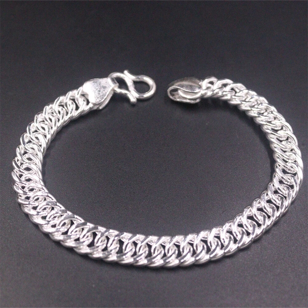 Pure S999 Fine Silver 999 Chain Men Women 10mm Curb Link Bracelet
