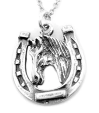Sterling Silver Horse in Horseshoe Charm Necklace-#0798