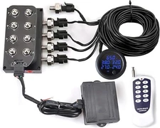 8-Valve Air Ride Suspension Solenoid Manifold w/Remote & Blue LED Gauge 0-300PSI