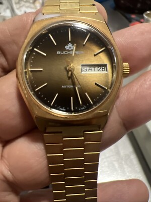 Vintage Bucherer Gold Officially Certified Automatic Day/Date Watch