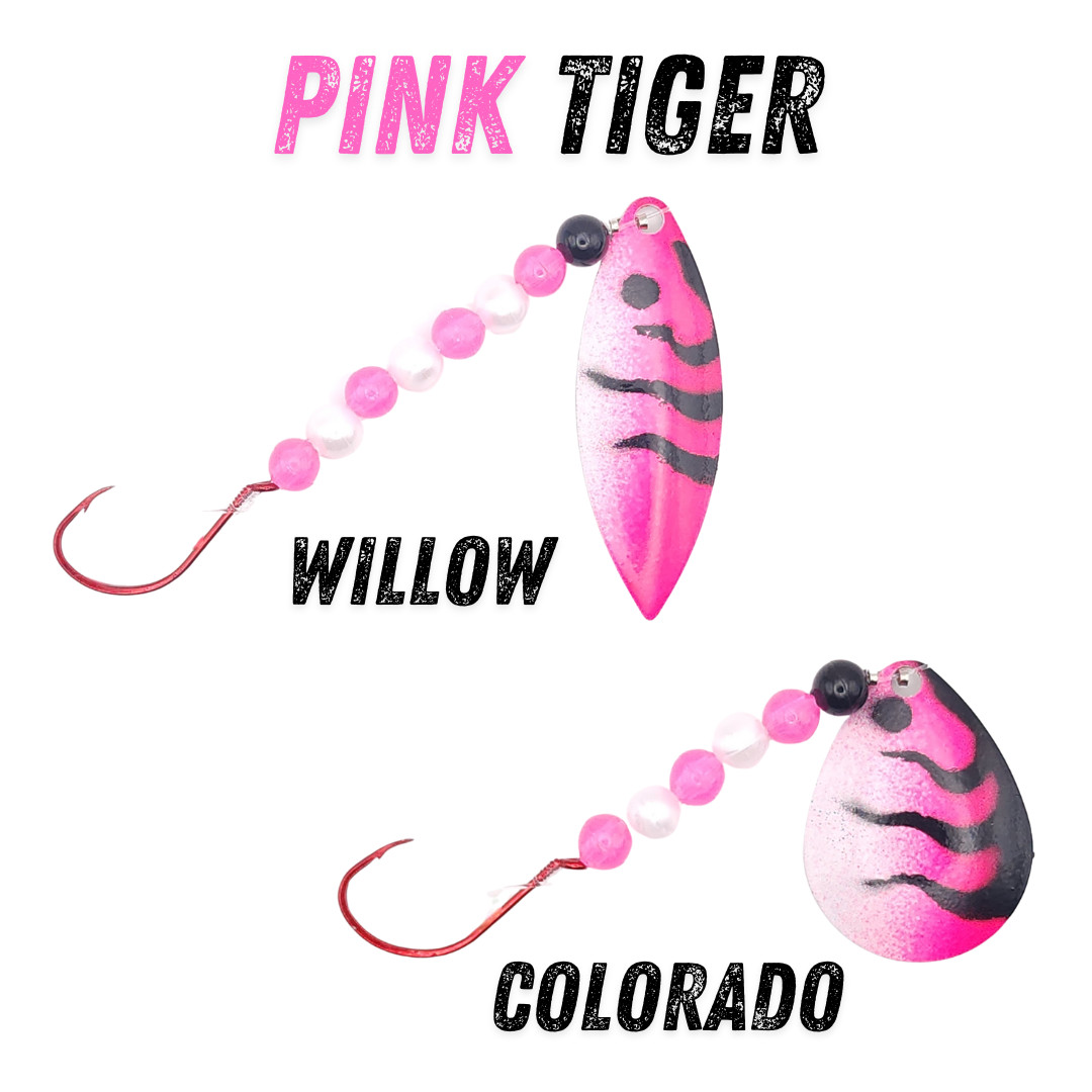 Pink Tiger Worm Harness Spinner Lure for Fishing and Targets WALLEYE