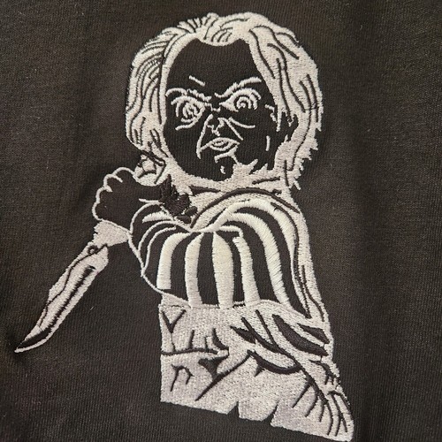 Vintage Alstyle schwarzes Hemd Chucky Gr. L bestickt 90er Y2K Hallowern Horror - Bild 3 von 9