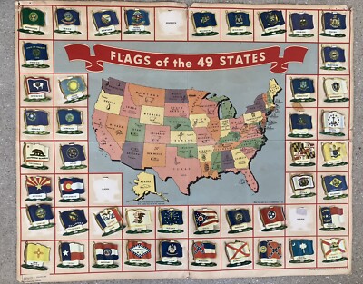Vintage 1949 United States Map 49 Metal TIN FLAGS Nabisco Promotion Lithograph