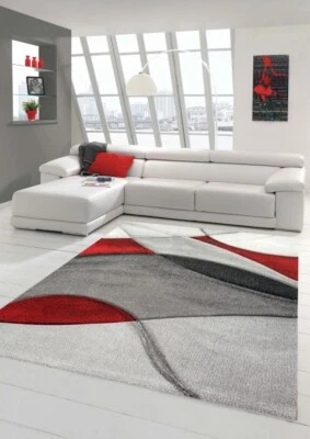 Tapis moderne tapis salon abstrait en rouge gris noir - Photo 1/4